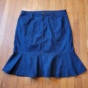 Ashley‎ Stewart 12W Blue Jean Denim Midi Skirt Modest Home School Yellowstone